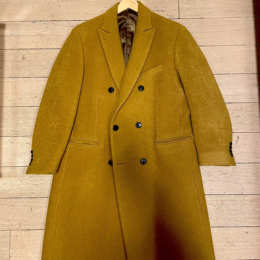 TODD SNIDER - 100 % WOOL DOUBLE BREASTED OFFICER COAT IN MUSTARD - 44 R